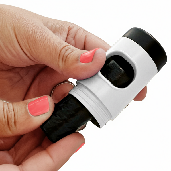 Retractable White Dog Leash with Poop Bag Dispenser