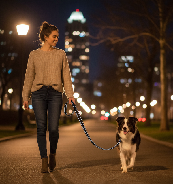 Reflective Black Dog Walking Leash Set