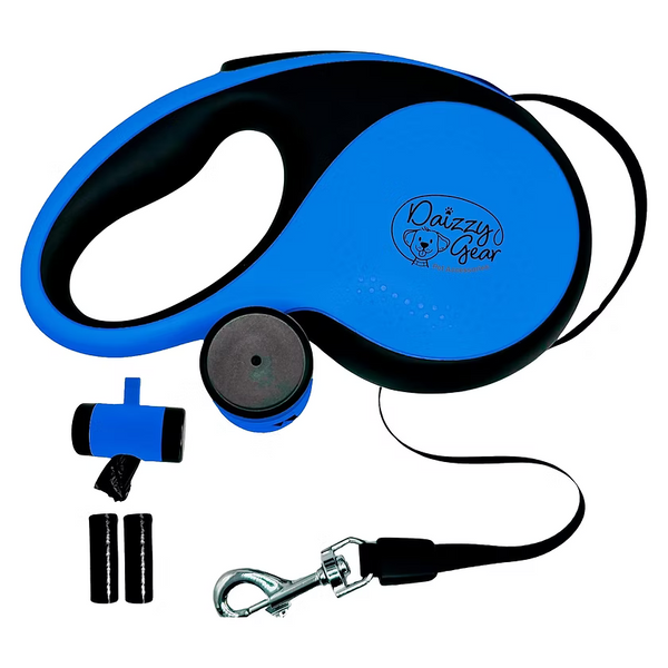 Retractable Blue Dog Leash with Poop Bag Dispenser