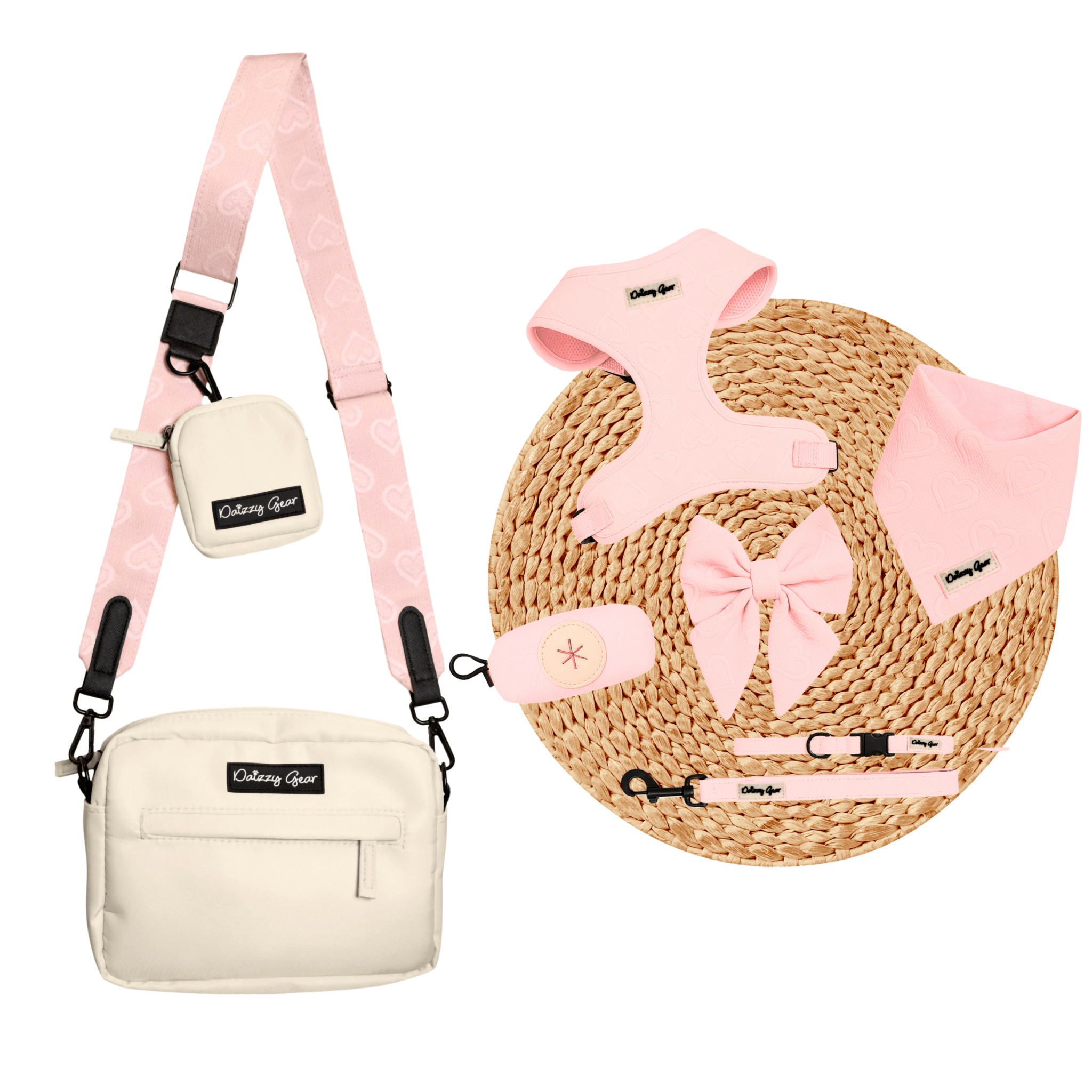 Pink Petite Amour Dog Mom Twinning Bundle ( dog walking set + matching bag) - Daizzy Gear - Stylish Accessories for Dogs