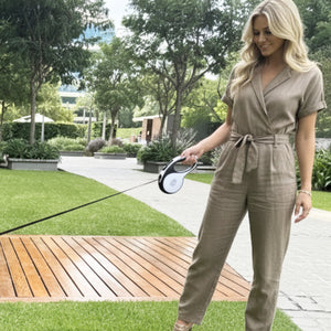 Retractable White Dog Leash with Poop Bag Dispenser