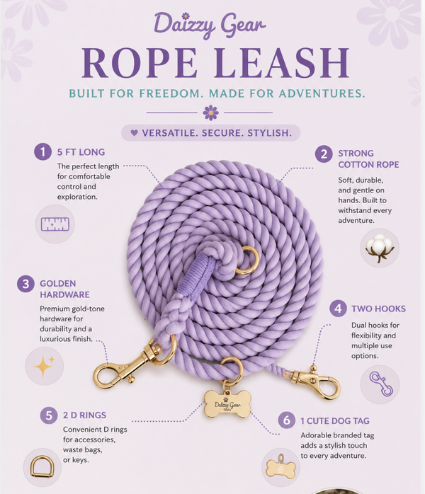 Purple Hands-Free Dog Walking Rope Leash