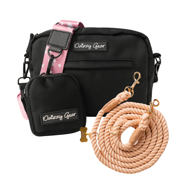 Pink Girly Dog Mom Walking Bag + hands-free rope leash Combo