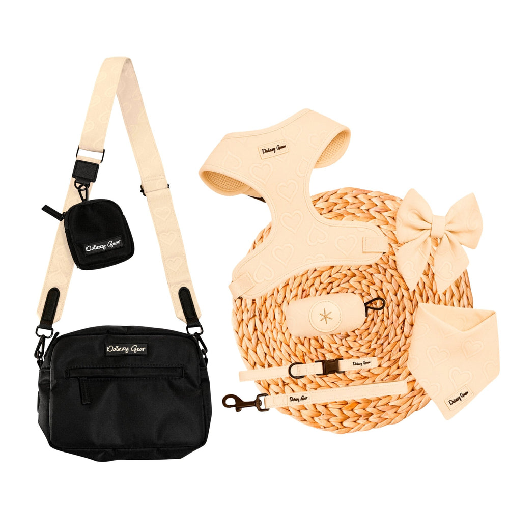 Cream Petite Amour Dog Mom Twinning Bundle ( Dog Walking Set + Matching Bag) - Daizzy Gear - Stylish Accessories for Dogs