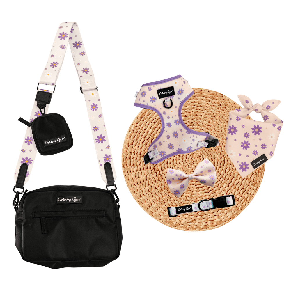 Daisy Dreams Purple Dog Mom Twinning Bundle ( Dog Walking Set + Matching Bag) - Daizzy Gear - Stylish Accessories for Dogs