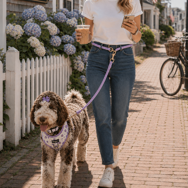 woman walking her dog in nantucket