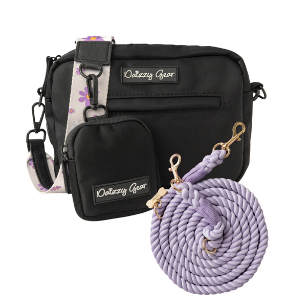 Lavander Girly Dog Mom Walking Bag + hands-free rope leash Combo