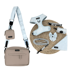 Divine Petals Blue Dog Mom Twinning Bundle ( Dog Walking Set + Matching Bag) - Daizzy Gear - Stylish Accessories for Dogs
