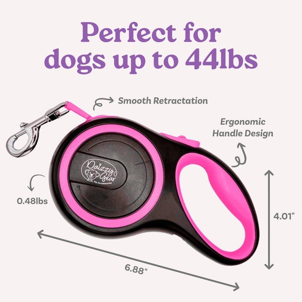Pink Retractable Dog Walking Leash ( up to 44 lbs) - Daizzy Gear - Stylish Accessories for Dogs