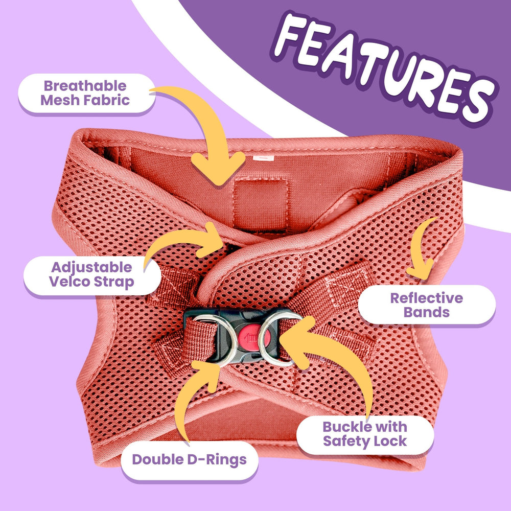 Pink Step-In No-Pull Mesh Dog Harness for small dogs and cats - Daizzy Gear - Stylish Accessories for Dogs