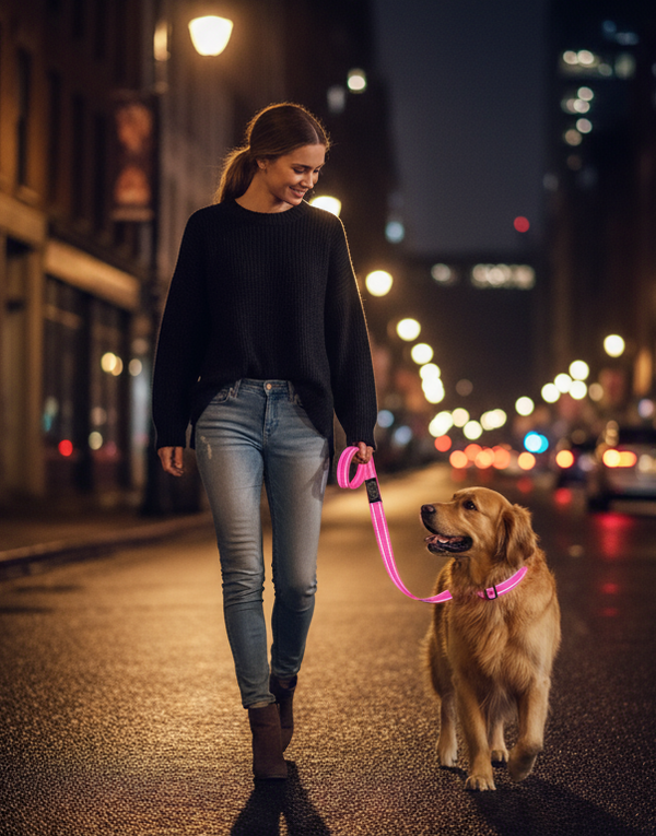 Reflective Pink Walking Dog Leash Set