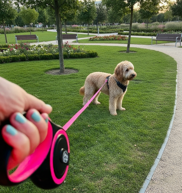 Retractable Pink Dog Walking Leash