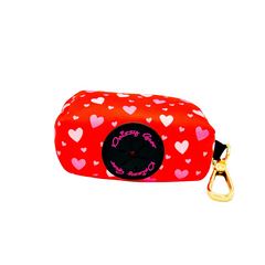 Red Hearts Dog Poop Bag Holder with Clip - Daizzy Gear - Stylish Accessories for Dogs