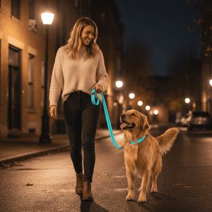 Blue Reflective Dog Collar and Leash Set with Poop Bag Holder - Daizzy Gear - Stylish Accessories for Dogs