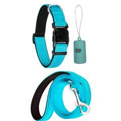 Blue Reflective Dog Collar and Leash Set with Poop Bag Holder - Daizzy Gear - Stylish Accessories for Dogs