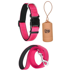 Pink Reflective Dog Collar and Leash with Poop Bag Holder - Daizzy Gear - Stylish Accessories for Dogs