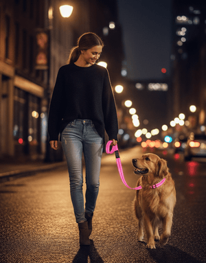 Pink Reflective Dog Collar and Leash with Poop Bag Holder - Daizzy Gear - Stylish Accessories for Dogs