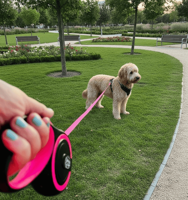 Pink Retractable Dog Walking Leash ( up to 44 lbs) - Daizzy Gear - Stylish Accessories for Dogs