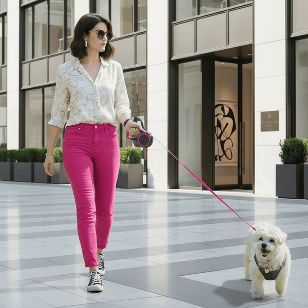 Pink Retractable Dog Walking Leash ( up to 44 lbs) - Daizzy Gear - Stylish Accessories for Dogs