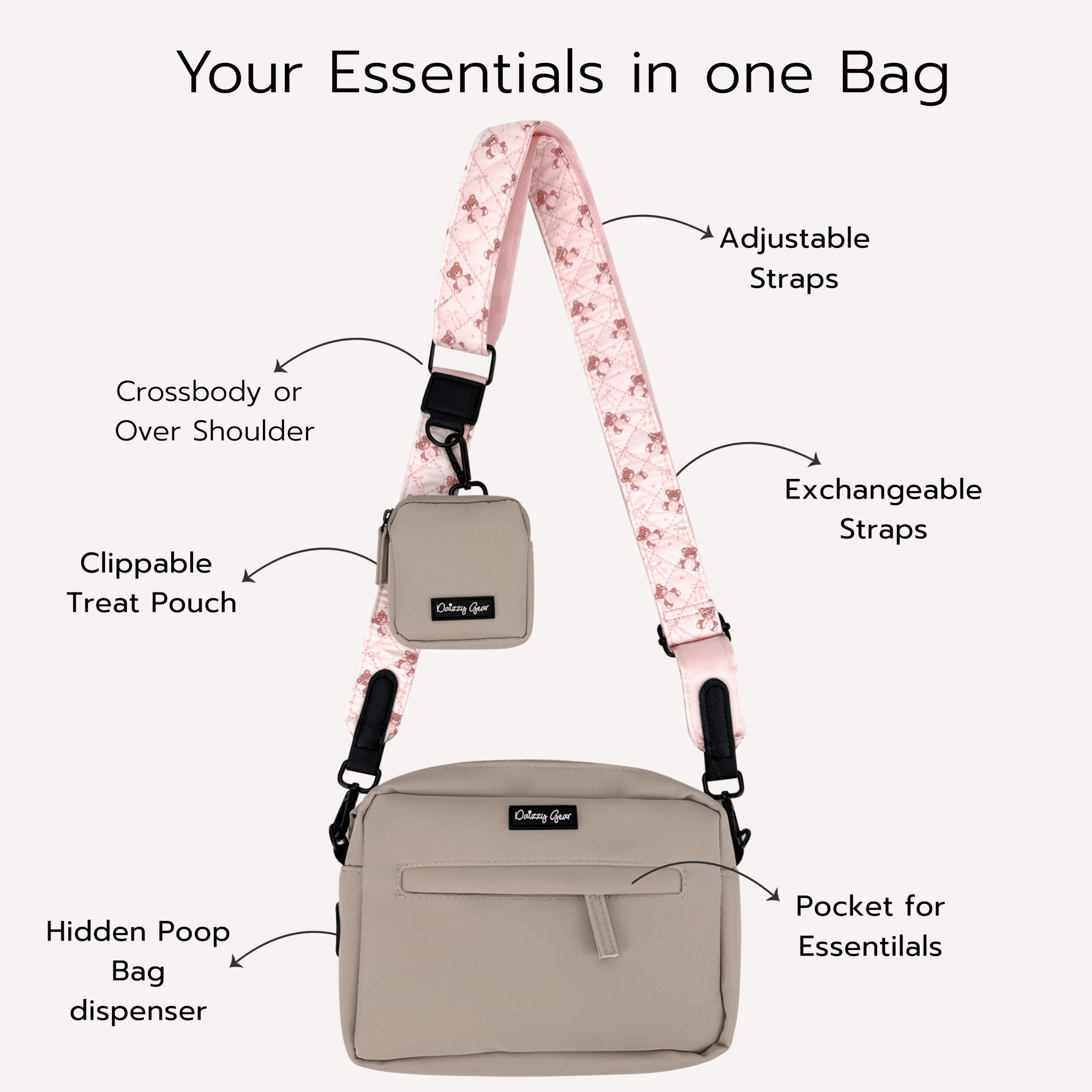 Pink Dog Walking Bag with Treat Pouch | Daizzy Gear