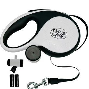 Retractable White Dog Leash with Poop Bag Dispenser